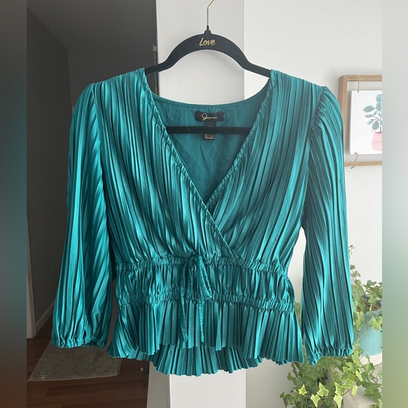 Japna Tops - Japna Teal Pleated Wrap Blouse